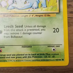 Pokemon Bulbasaur 44/102 LP Base Set Rare 4th Print UK WOTC 1999-2000 VTG - Image 2