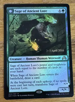 MTG Shadows Over Innistrad, Sage of Ancient Lore Promo --  Played Foil - Image 1