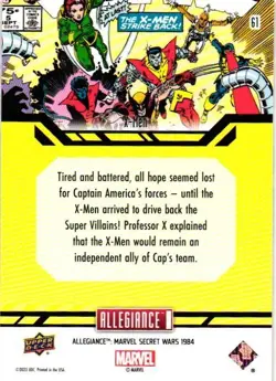 XMEN #61 BASE Upper Deck Marvel Allegiance Secret Wars COLLECTIBLE CARD - Image 2