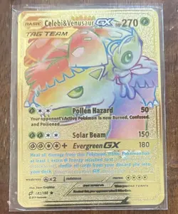 Celebi Venusaur  gx tag team 182/181 GOLD METAL Pokémon Card - Image 1