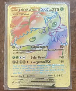 Celebi Venusaur  gx tag team 182/181 GOLD METAL Pokémon Card - Image 2