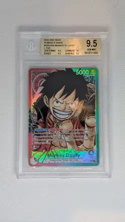 BGS 9.5 Monkey D. Luffy OP01-003 Leader Alt Art Pre Errata One Piece Card Game - Image 1