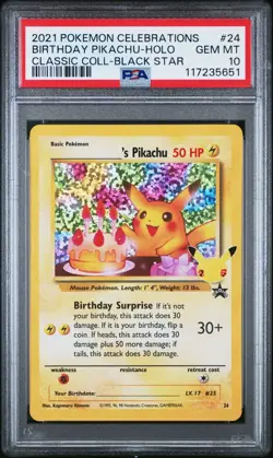 Pokemon Birthday Pikachu Holo Celebrations Classic Collection 24 PSA 10 Gem Mint - Image 1