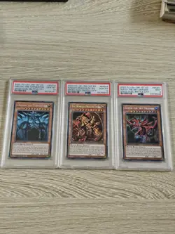 Yugioh Slifer Obelisk Ra Egyptian God Card Set SBCB-EN201, 02, 03 PSA 10, PSA 9 - Image 1
