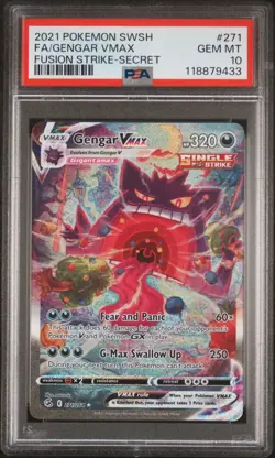 Pokemon 2021 Gengar VMAX 271/264 Alt Art Fusion Strike GEM MINT PSA 10 - Image 1