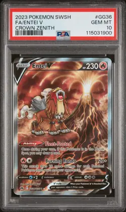 2023 Pokemon SWSH Crown Zenith #GG36 Full Art Entei V PSA 10 Gem Mint - Image 1