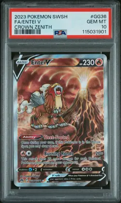 2023 Pokemon SWSH Crown Zenith #GG36 Full Art Entei V PSA 10 Gem Mint - Image 1