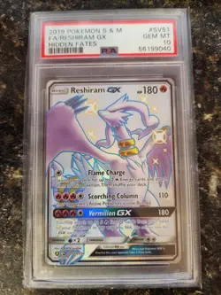 2019 Pokemon SM Hidden Fates Reshiram GX Shiny Vault Rare #SV51/SV94 PSA 10 - Image 1