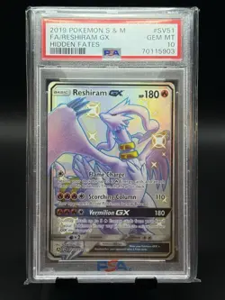 2019 Pokemon SM Hidden Fates Reshiram GX Shiny Vault Rare #SV51/SV94 PSA 10 - Image 1
