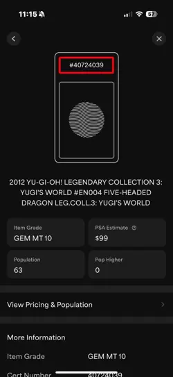 YuGiOh Five-Headed Dragon LC03-EN004 Legendary Collection 3: Yugi's World PSA 10 - Image 3