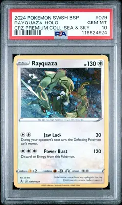2024 POKEMON BLACK STAR PROMO 029 RAYQUAZA-HOLO CROWN ZENITH SEA & SKY PSA 10  - Image 1