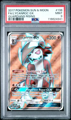 2017 POKEMON SUN & MOON GUARDIANS RISING 138 FULL ART/LYCANROC GX PSA 9 - Image 1