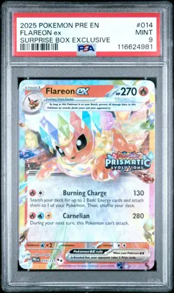 2025 POKEMON PRE EN-PRISMATIC EVOLUTIONS 014 FLAREON EX SURPRISE BOX PSA 9 - Image 1