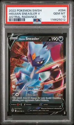 2022 POKEMON SWORD & SHIELD ASTRAL RADIANCE 094 HISUIAN SNEASLER V PSA 10 - Image 1