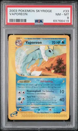 Pokemon Vaporeon Skyridge NON Holo Rare #33 PSA 8 Mint - Image 1