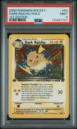Pokemon Dark Raichu 1st Edition 83/82 PSA 9 Mint Team Rocket Holo Destined Rival - Image 1