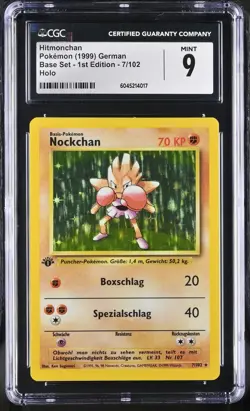 CGC 9 MINT German Hitmonchan 1999 Base Set 1st Edition 7/102 Holo Pokemon Card - Image 1