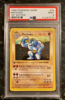 1999 Pokemon Base Set #34 Machoke 1st Edition PSA 9 - Image 1