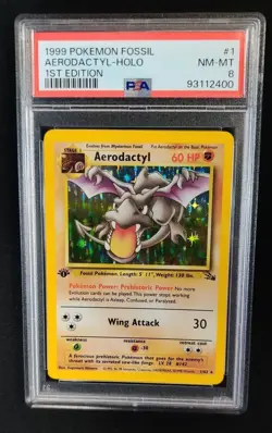 PSA 8 Aerodactyl 1/62 1st Edition Fossil Pokemon Graded Card - Image 1