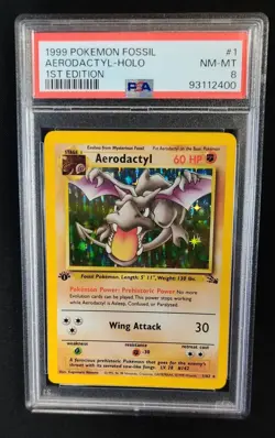 PSA 8 Aerodactyl 1/62 1st Edition Fossil Pokemon Graded Card - Image 3