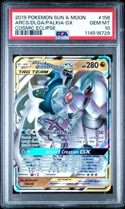 2019 POKEMON SUN & MOON COSMIC ECLIPSE #156 ARCS/DLGA/PALKIA GX PSA 10 - Image 1