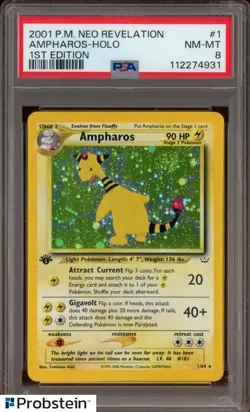 2001 Pokemon Neo Revelation 1st Edition #1 Ampharos Holo PSA 8 NM-MT - Image 1