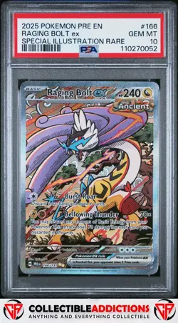 2025 Pokemon Prismatic Evolutions 166 Raging Bolt Ex Special Illustration PSA 10 - Image 1