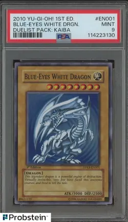 2010 YU-GI-OH! DUELIST PACK KAIBA EN001 BLUE-EYES WHITE DRAGON 1ST EDITION PSA 9 - Image 1