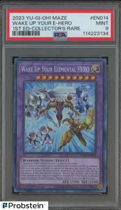 2023 YU-GI-OH! MAZE-EN014 WAKE UP YOUR ELEMENTAL HERO 1ST ED COLLECTOR'S PSA 9 - Image 1