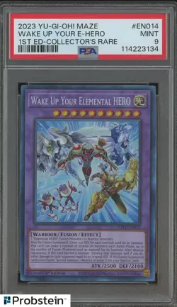2023 YU-GI-OH! MAZE-EN014 WAKE UP YOUR ELEMENTAL HERO 1ST ED COLLECTOR'S PSA 9 - Image 3