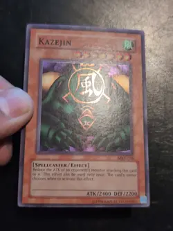 Yu-Gi-Oh! SUPER RARE HOLO CARD KAZEJIN MRD-026 1996 VINTAGE PRINT VLP - Image 2