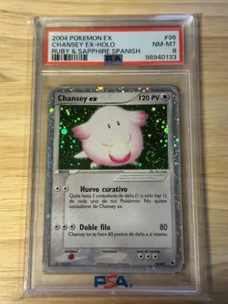 Pokemon EX Ruby & Sapphire Chansey ex 96/109 Holo SWIRL Spanish PSA 8 - Image 2