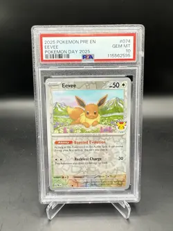 2025 POKEMON PRE EN-PRISMATIC EVOLUTIONS POKEMON DAY 2025 #074 EEVEE PSA 10 - Image 1