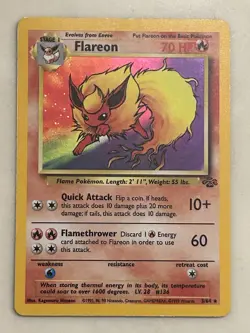 PokÃ©mon TCG Flareon Jungle 3/64 Holo Unlimited Rare Card Vintage Near Mint - Image 1