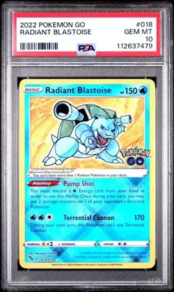 PSA 10 GEM MINT Radiant Blastoise 018 Pokemon Go Pokemon Card - Image 1