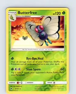 Pokemon TCG Butterfree S&M Burning Shadows 3/147 Reverse Holo Rare Card NM - Image 1