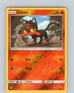 Pokemon TCG Litten Sun & Moon Base Set 24/149 Reverse Holo Common Card NM - Image 1