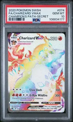 PSA 10 CHARIZARD VMAX 074 CHAMPION'S PATH SECRET RAINBOW RARE POKEMON GEM MINT - Image 1