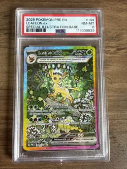 2025 POKEMON PRISMATIC EVOLUTIONS SPECIAL ILLUSTRATION RARE LEAFEON EX PSA 8 - Image 1