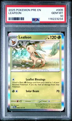 2025 Pokemon Prismatic Evolutions Leafeon Holo #005 PSA 10 Gem Mint - Image 1