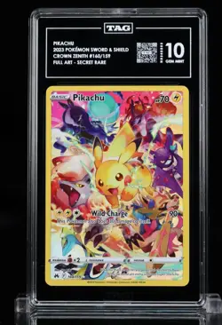 Pokemon Pikachu Full Art Secret Rare Holo Crown Zenith 160/159 TAG 10 GEM MINT - Image 1