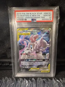 2019 Pokemon SM191 Black Star Mewtwo & Mew GX Promo Card Gem Mint 10 PSA - Image 1