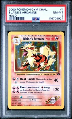 2000 Pokemon Gym Challenge #1 Blaine'S Arcanine Holo PSA 8 - Image 1