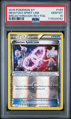 POP 4!!! PSA 10 MEWTWO SPIRIT LINK 144 REVERSE FOIL XY BREAKTHROUGH POKEMON - Image 1