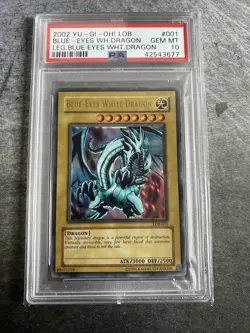 YuGiOh 2002 Blue-Eyes White Dragon PSA 10 GEM MINT Ultra Rare Unlimited LOB-001 - Image 1