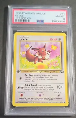 1999 Pokemon Jungle 1st Edition Eevee Card 51/64 PSA 8 - Image 1