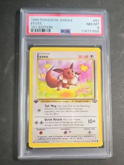 1999 Pokemon Jungle 1st Edition Eevee Card 51/64 PSA 8 - Image 1