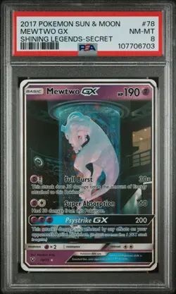 PSA 8 Mewtwo GX 78/73 SECRET RARE Mewtube SM Shining Legends 2017 Pokemon Card - Image 1