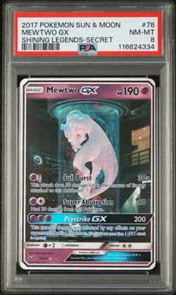 PSA 8 Mewtwo GX 78/73 SECRET RARE Mewtube SM Shining Legends 2017 Pokemon Card - Image 1