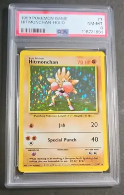 1999 Pokemon Hitmonchan 7/102 Base Set Holo PSA 8 - Image 1